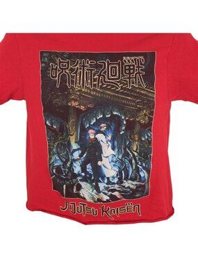 Jujutsu Kaisen Crop Top T Shirt Mens Size XS Red Japanese Manga Series Yuji